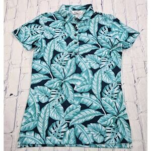 Kenny Flowers Teal & Navy Tropical Leaf Polo